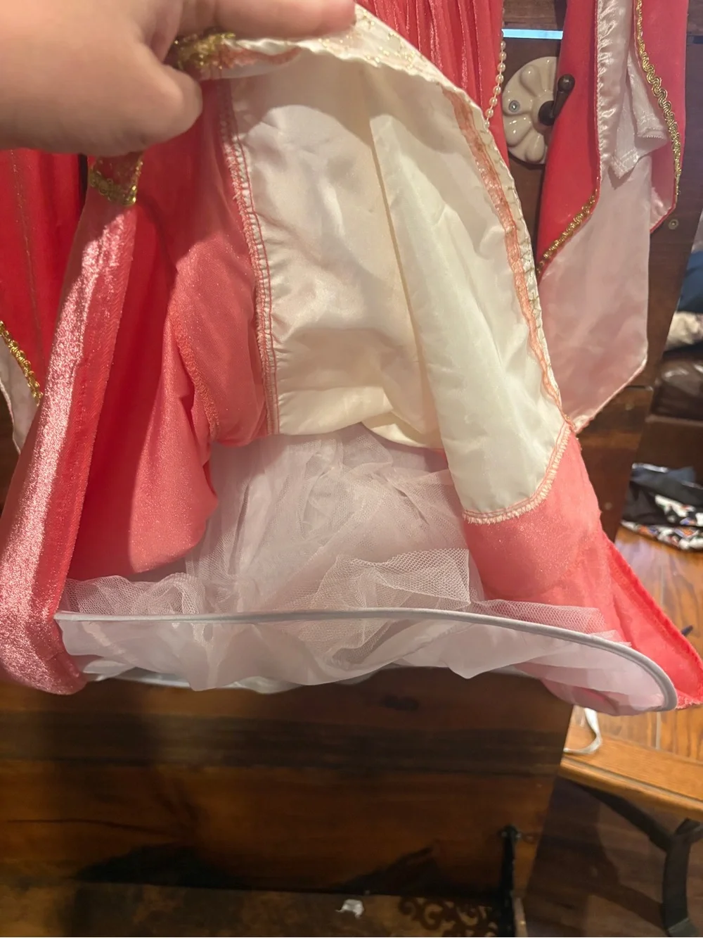 Girls Pink and Cream Royal Princess Costume with Gold Trim and added skirting